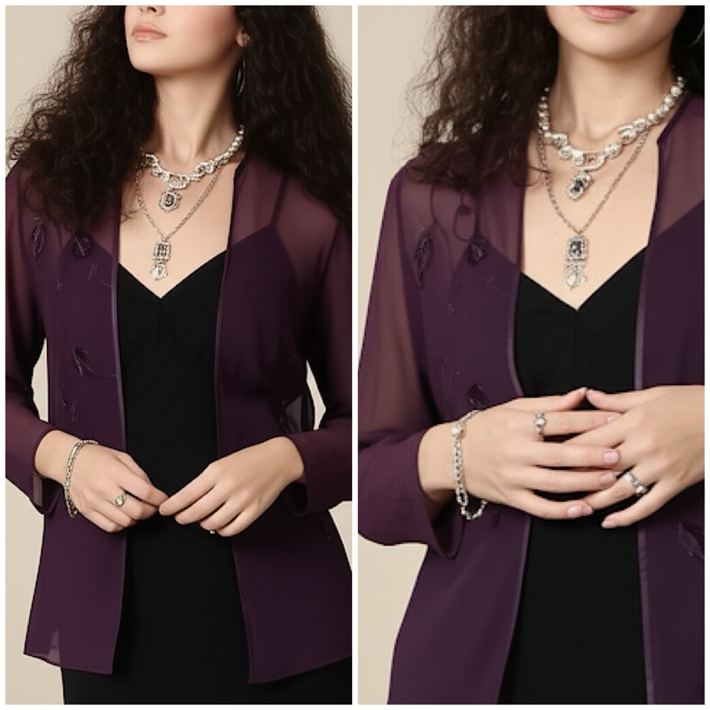 Vintage‎ Eggplant Purple Whimsigoth Fairy Beaded Sheer Chiffon Cardigan/Jacket